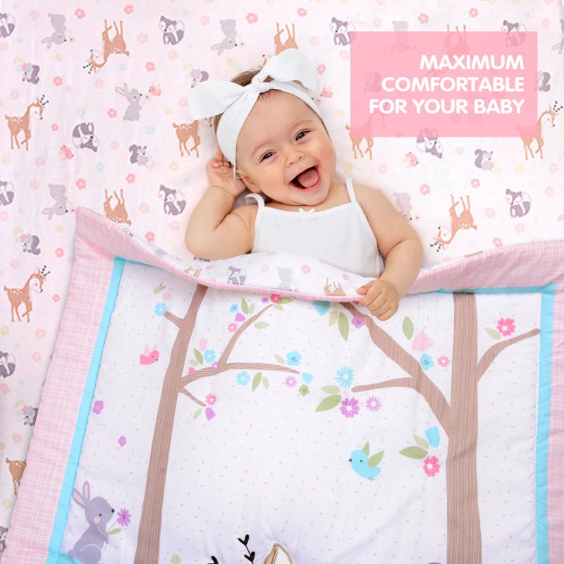 UOMNY Crib Bedding Set for Girls 3 Piece Woodland Baby Girl Crib Bedding Set Include Fitted Crib Sheet Comforter Crib Skirt - Image 3